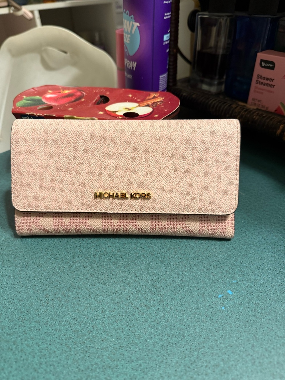 Michael Kors Light Pink Logo Continental Wallet with Gold Hardware